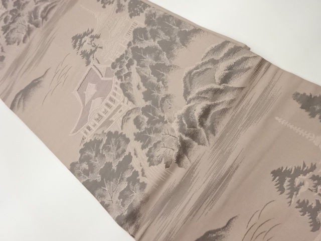 寺院風景模様織り出し名古屋帯